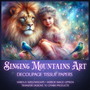 Lion of Judah With Girl Decoupage  Tissue Paper