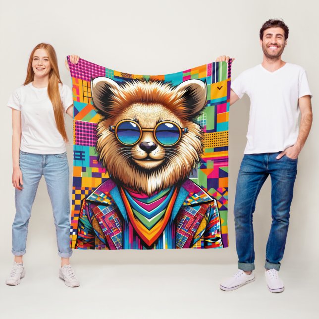 Lion on a colourful geometric background fleece blanket (In Situ)