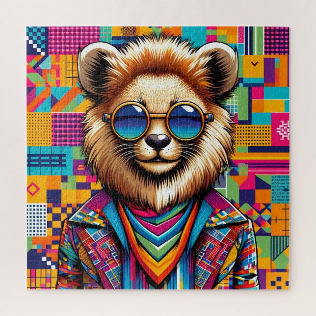 Lion on a colourful geometric background jigsaw puzzle (Vertical)