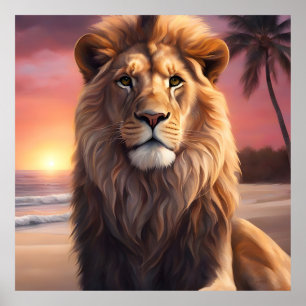 Lion on the beach poster
