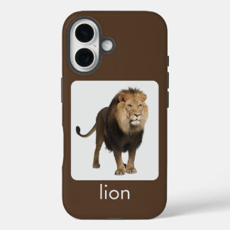 Lion on white and brown with text iPhone 16 case