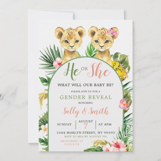 Lion or Lioness Gender Reveal Invitation (Front)