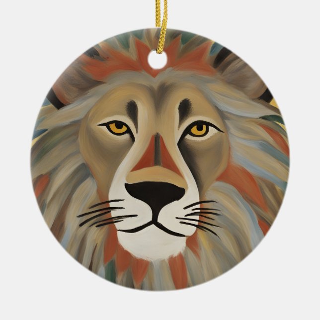 Lion Painting Ceramic Tree Decoration (Front)