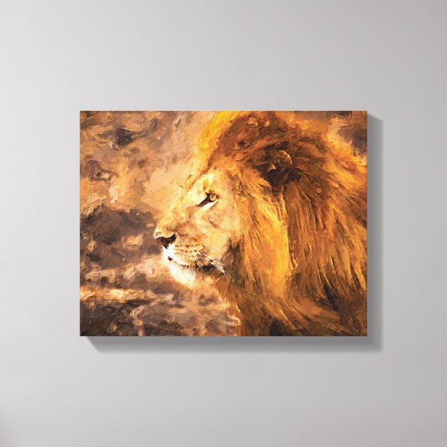 Lion Painting Golden King Art Canvas Print (Front)