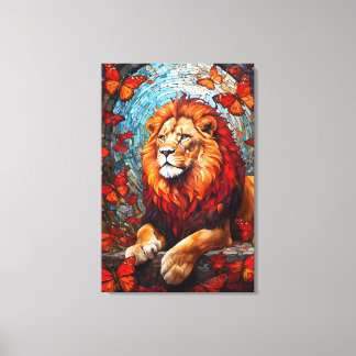 Lion painting that evokes the art of church glass canvas print