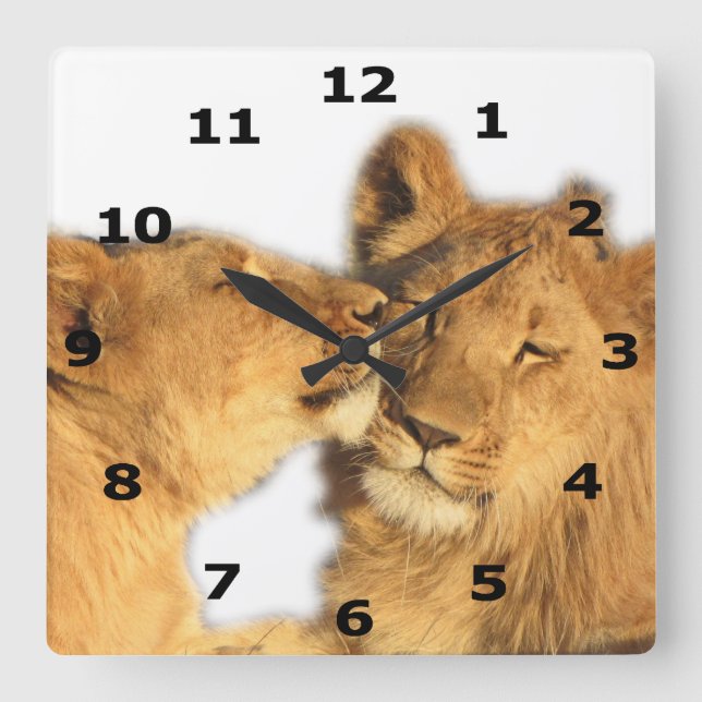Lion Pair Wall Clock (with black numeric dial) (Front)