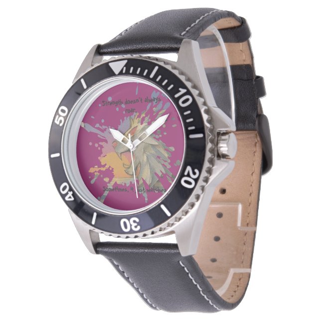 Lion Papercut Men's Leather Watch (Angled)