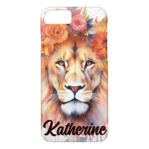 Lion Pastel Flowers Safari Watercolor Savannah Cat Case-Mate iPhone Case