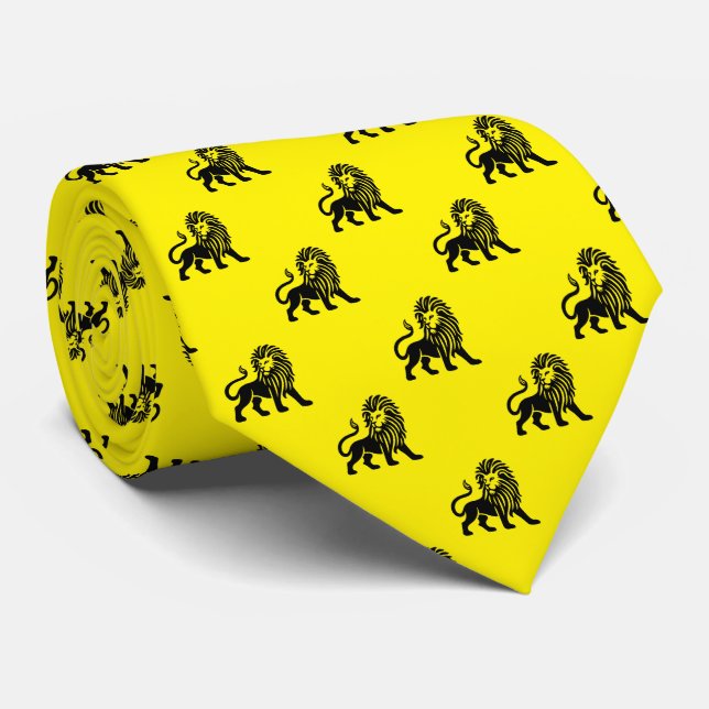 Lion Pattern - Black on Bright Yellow Tie (Rolled)