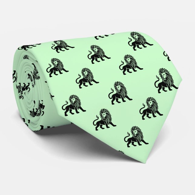 Lion Pattern - Black on Ghost Green Tie (Rolled)