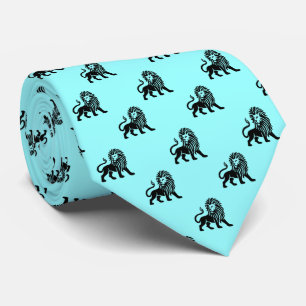 Lion Pattern - Black on Ice Blue Tie