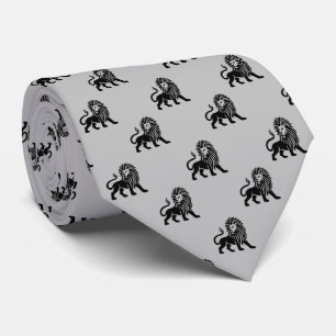 Lion Pattern - Black on Light Grey Tie