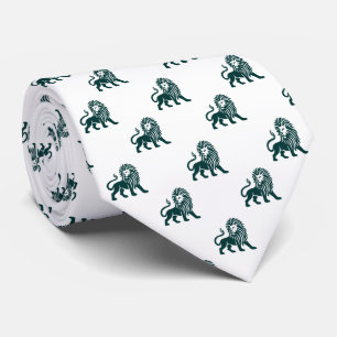Lion Pattern - Dark Green on White Tie