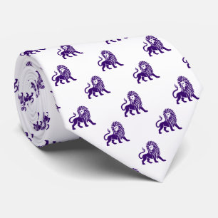 Lion Pattern - Deep Purple on White Tie
