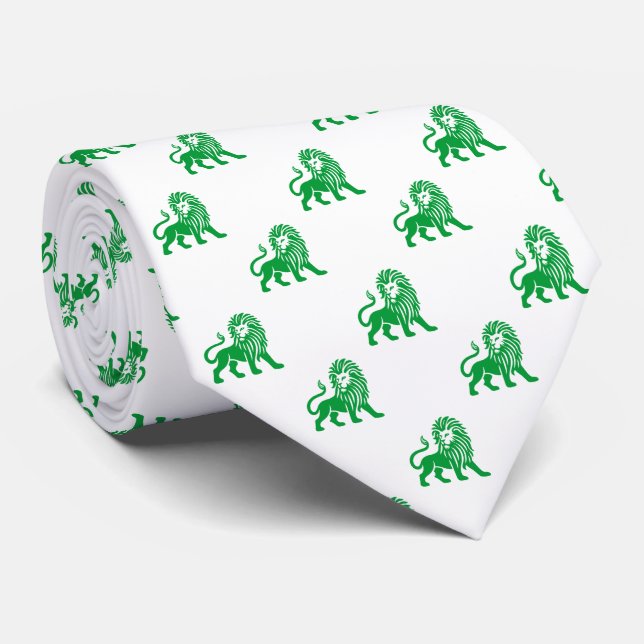 Lion Pattern - Grass Green on White Tie (Rolled)