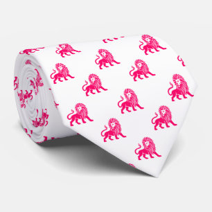Lion Pattern - Neon Red on White Tie