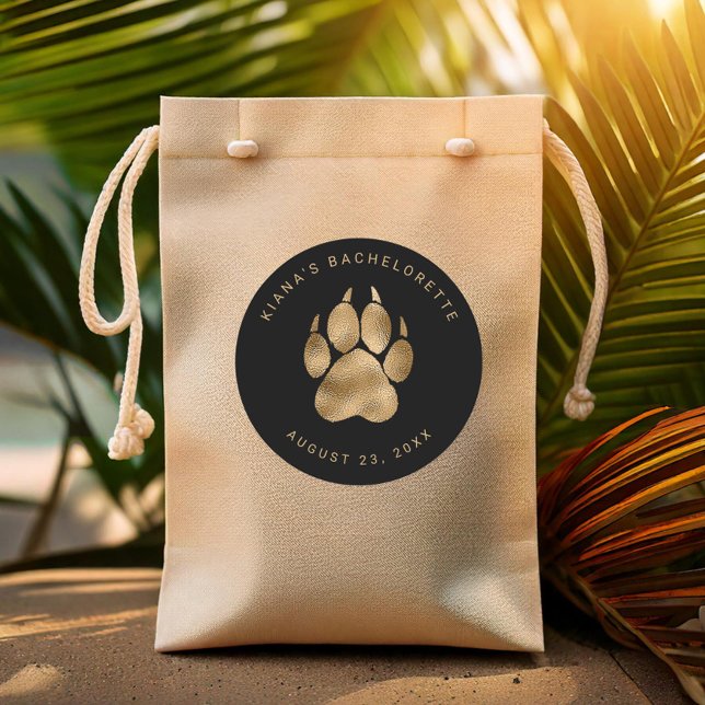 Lion Pawprint Bachelorette Black Gold ID1148 Classic Round Sticker (Creator Uploaded)