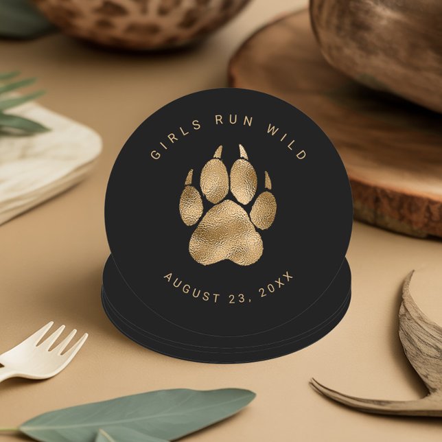 Lion Pawprint Girls Run Wild Black Gold ID1148 Round Paper Coaster (Creator Uploaded)
