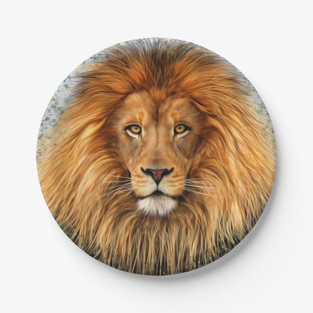 Lion Photograph Paint Art image Paper Plate (Front)