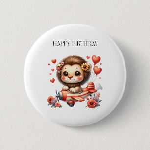 Lion Pilot Birthday 6 Cm Round Badge