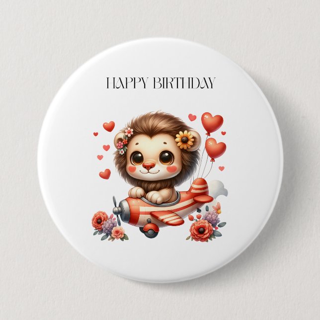 Lion Pilot Birthday 7.5 Cm Round Badge (Front)