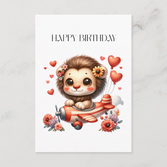 Lion Pilot Birthday Enclosure Card (Front)