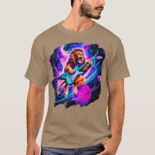 Lion Playing Guitar in Space Outer Space Music Lio T-Shirt
