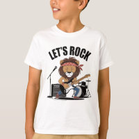 Lion playing guitar with drums and mike