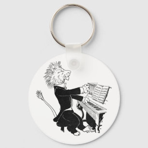 Lion Playing Piano Antique Louis Wain Drawing Key Ring