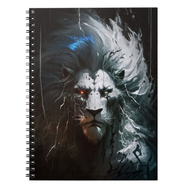 Lion Portrait Animal Nature Wildlife Dark Painting Notebook (Front)
