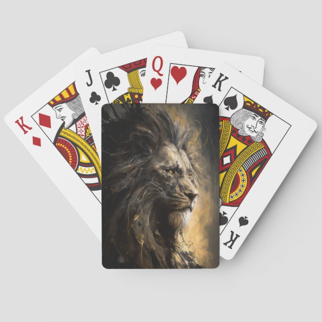 Lion Portrait Animal Nature Wildlife Dark Painting Playing Cards (Back)