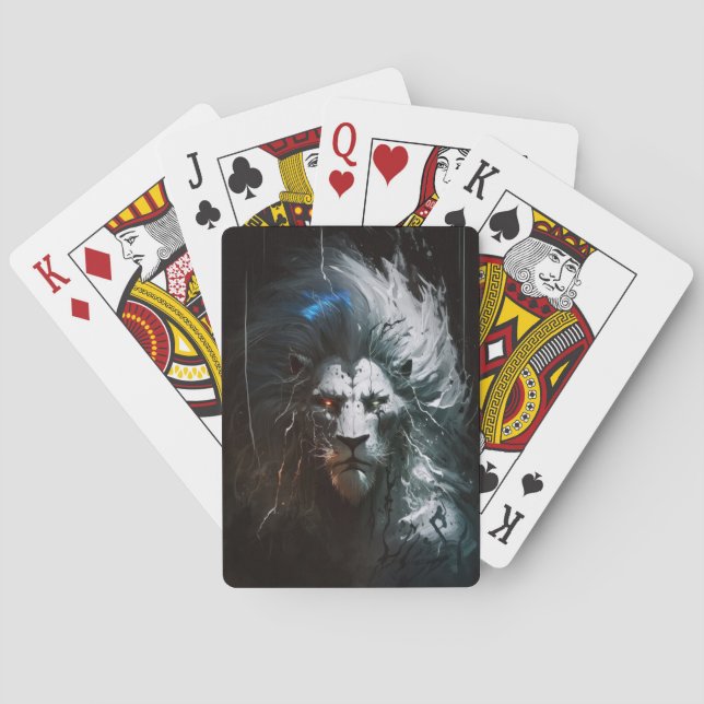 Lion Portrait Animal Nature Wildlife Dark Painting Playing Cards (Back)