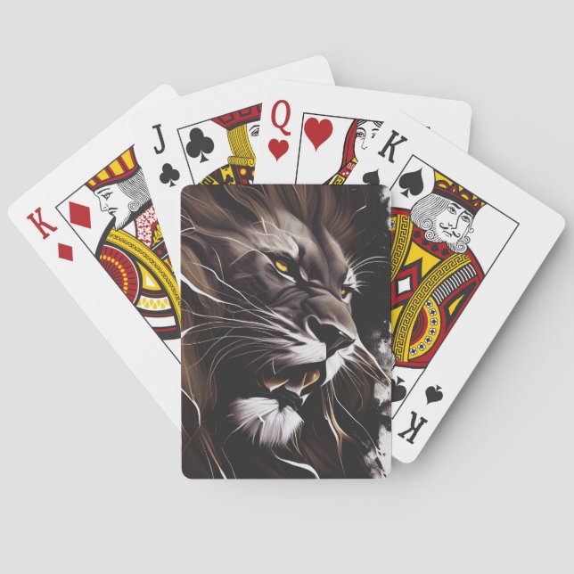 Lion Portrait Animal Painting Wildlife Adventure Playing Cards (Back)