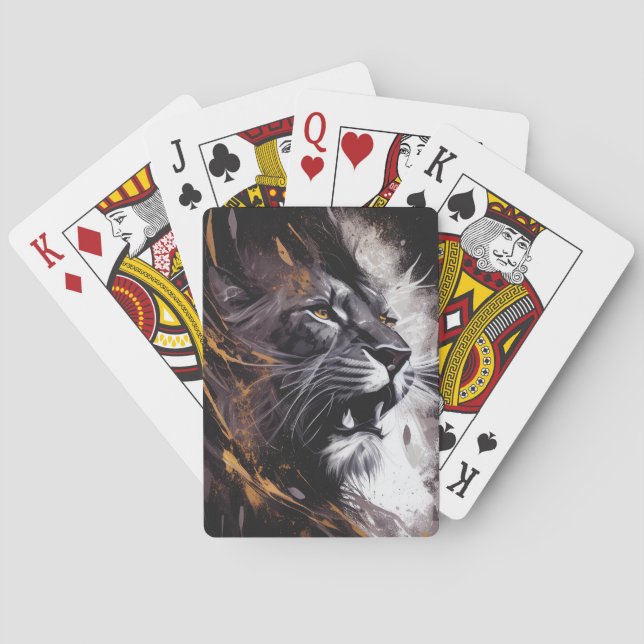 Lion Portrait Animal Painting Wildlife Adventure Playing Cards (Back)