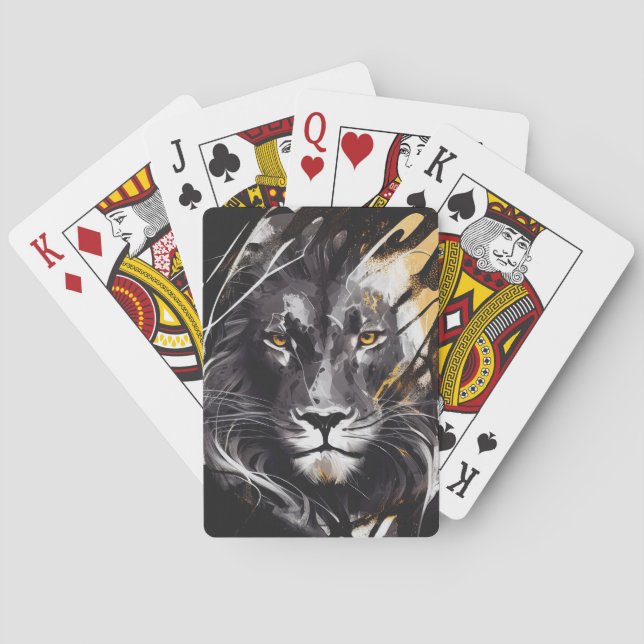 Lion Portrait Animal Painting Wildlife Adventure Playing Cards (Back)