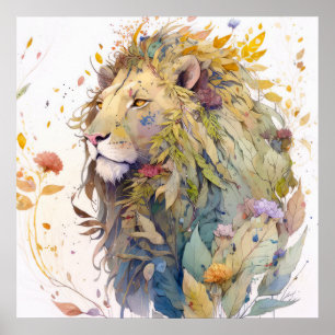 Lion Portrait Animal Painting Wildlife Forest Poster