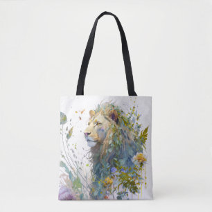 Lion Portrait Animal Painting Wildlife Forest Tote Bag