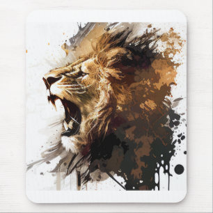 Lion Portrait Animal Painting Wildlife Mountain Mouse Pad