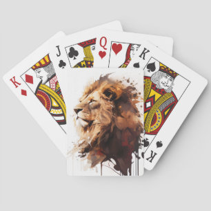 Lion Portrait Animal Painting Wildlife Mountain Playing Cards