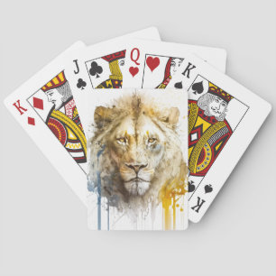 Lion Portrait Animal Painting Wildlife Mountain Playing Cards