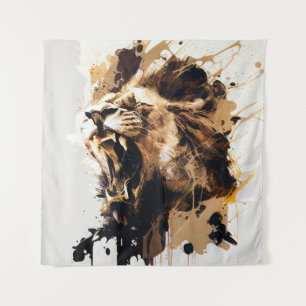 Lion Portrait Animal Painting Wildlife Mountain Tapestry