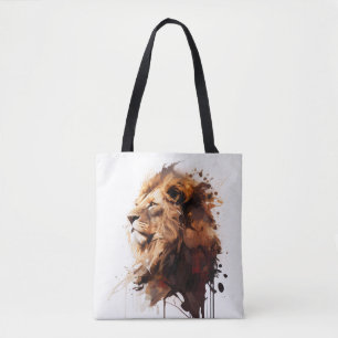 Lion Portrait Animal Painting Wildlife Mountain Tote Bag