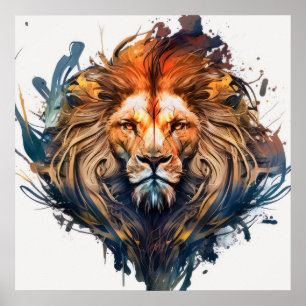 Lion Portrait Animal Painting Wildlife Outdoors Poster