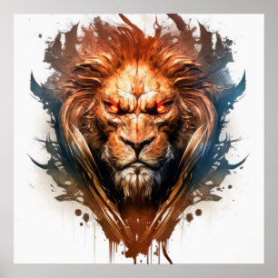 Lion Portrait Animal Painting Wildlife Outdoors Poster