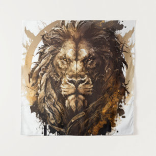 Lion Portrait Animal Painting Wildlife Outdoors Tapestry