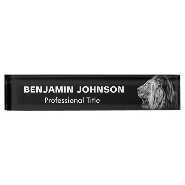 Lion Portrait on Black Nameplate (Front)