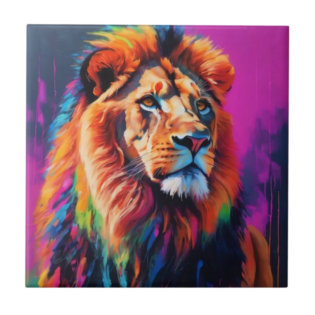 Lion Portrait Painting Art Tile (Front)