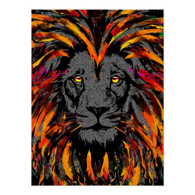 Lion Poster Glossy - Orange Dark Lion Illustration (Front)