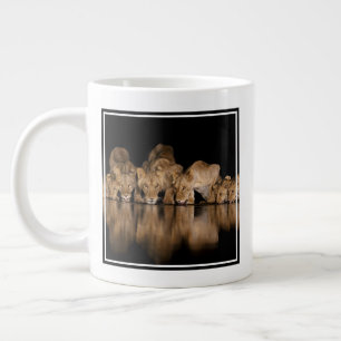 Lion Pride Drinks at the Water Hole at Night Large Coffee Mug