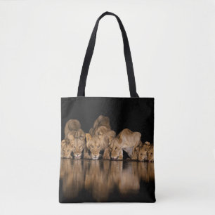 Lion Pride Drinks at the Water Hole at Night Tote Bag